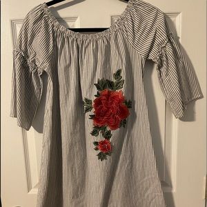 Off Shoulder Pinstripe Dress